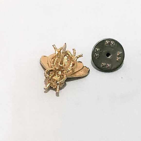 Rhinestone Bee Fly Insect Tie Tack 3/4" Metal Gold tone White Lapel Pin - Picture 4 of 6